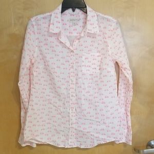 Merona Women's White Button Down with Bright Pink Bicycles Bikes Med